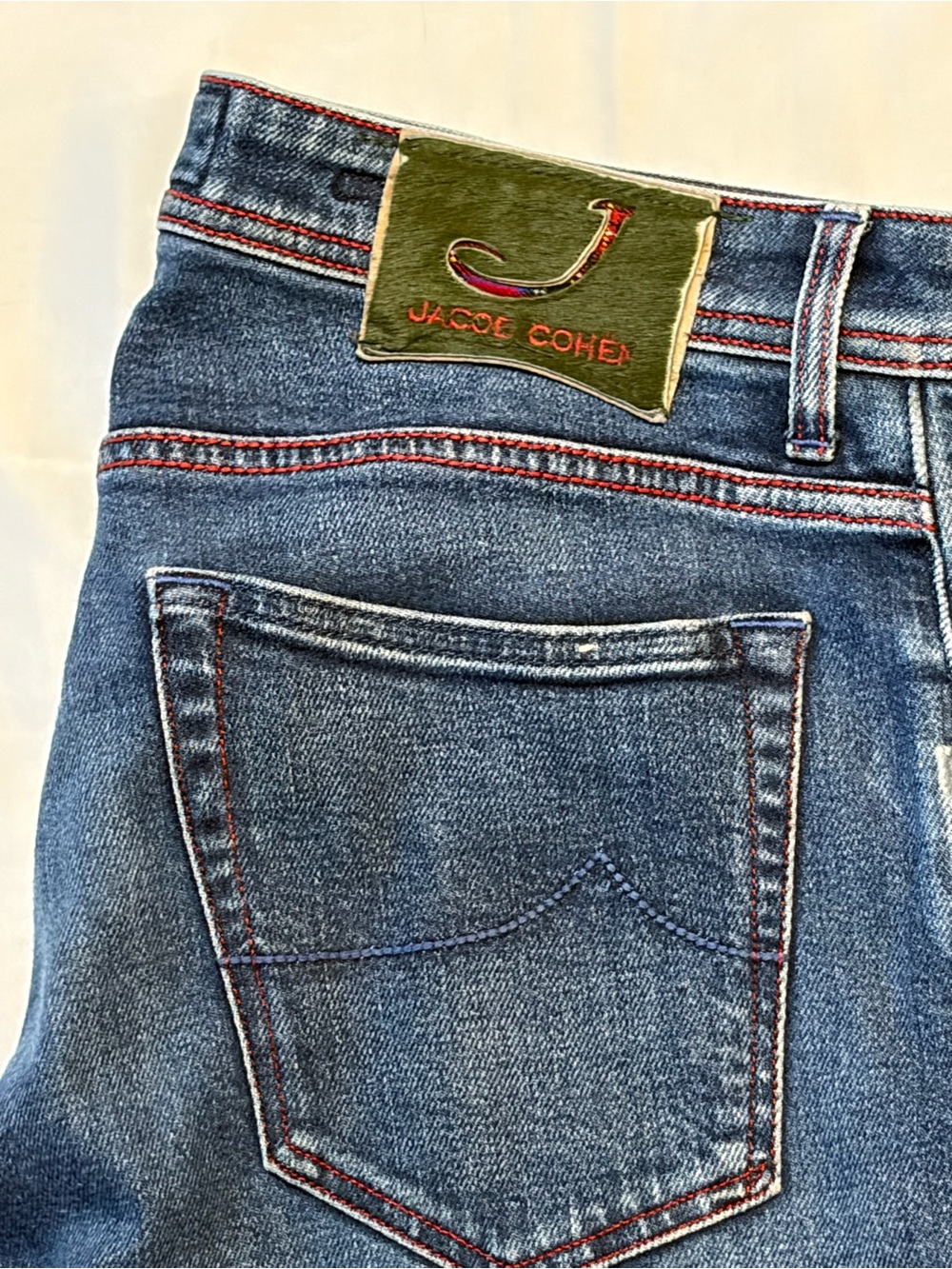 Jacob Cohen Men's Blue Denim Jeans with Red Stitching 35 30
